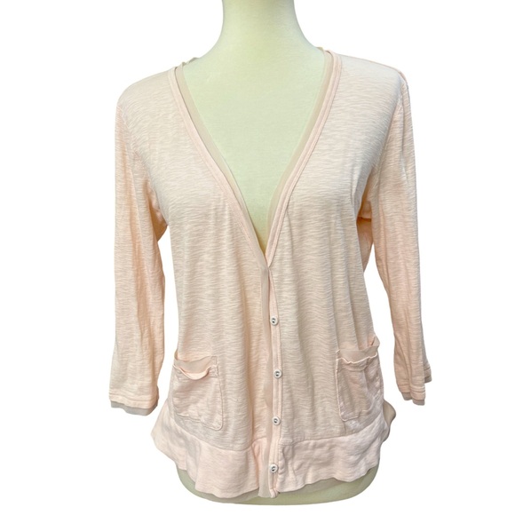 🛍️4/$20🛍️ Eddie Bauer blush pink cardigan v neck size medium with mesh detail - Picture 1 of 8